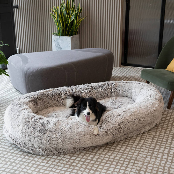 Luxury deep sleep pet bed, faux fur, large enough for human and dog to share