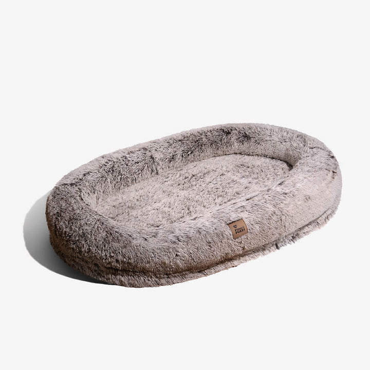 Luxury oval deep sleep human dog bed, comfortable and washable faux fur