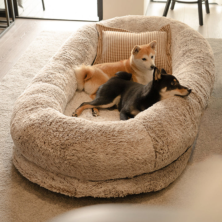 Shared pet bed for deep sleep, large oval luxury design, washable comfort