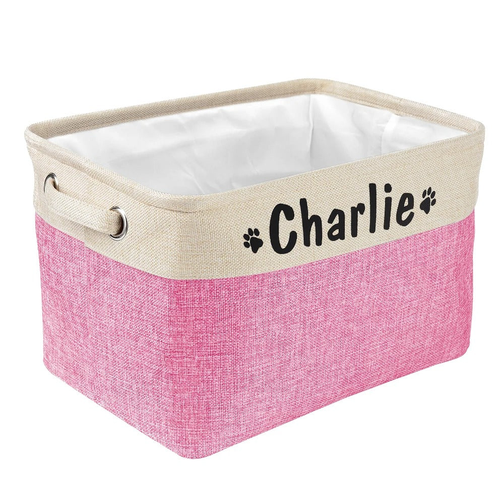 Large pet toy storage basket in durable gray fabric, perfect for organizing dog toys and accessories