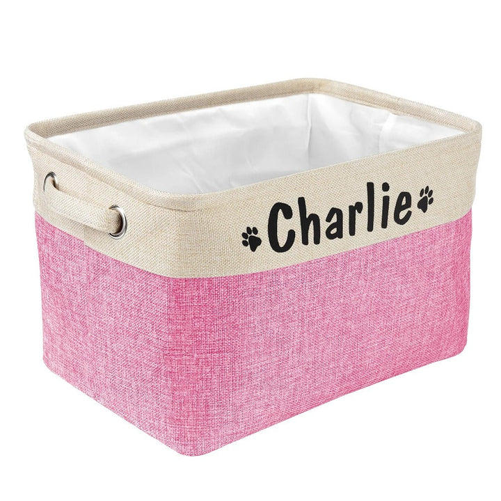 Large pet toy storage basket in durable gray fabric, perfect for organizing dog toys and accessories
