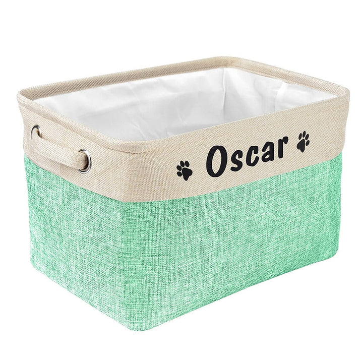 Angled shot of large pet toy storage organizer, an essential durable fabric bin for dog supplies