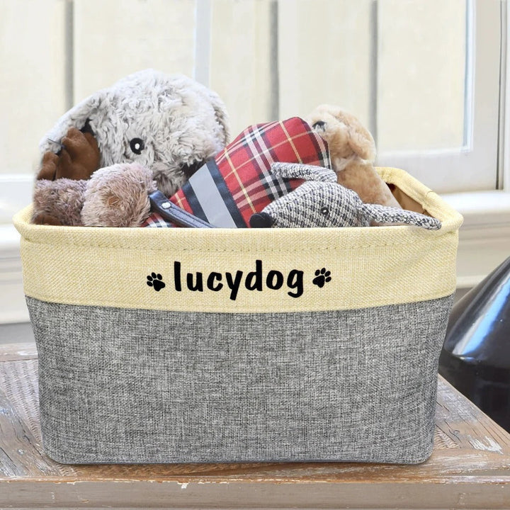 Stylish fabric dog toy organizer basket, large capacity for pet supplies and home decor