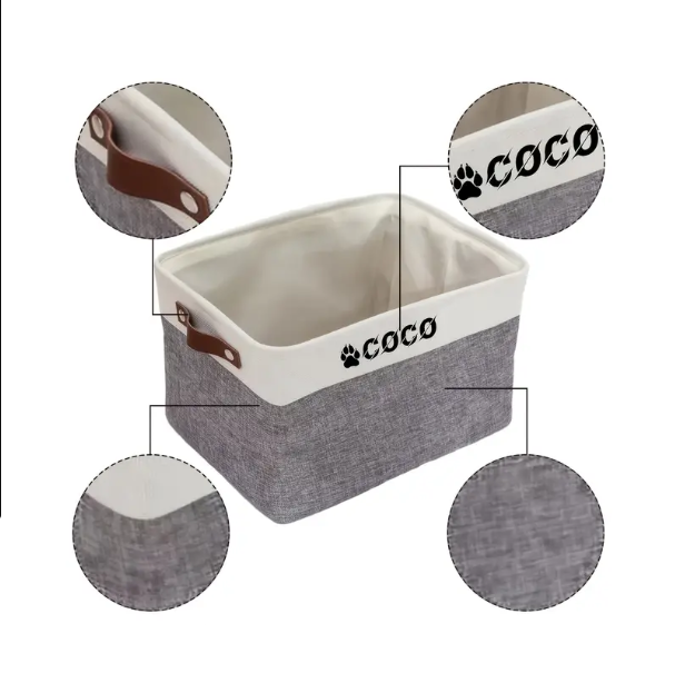 Large pet toy storage basket filled with various dog toys, showcasing its spacious interior