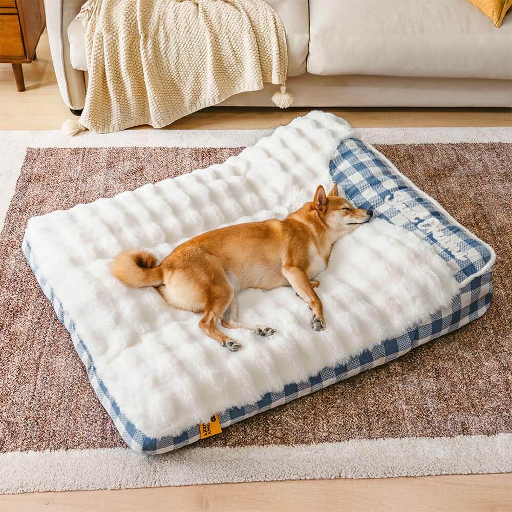 Washable plaid dog bed, plush headrest for optimal comfort, durable pet bed for all dog sizes