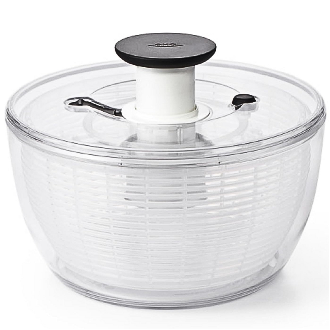 Extra large capacity salad spinner, perfect for drying big batches of fresh greens & vegetables for family meals.