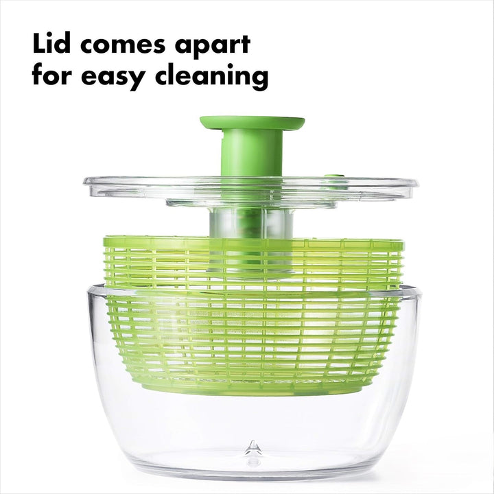Large capacity salad spinner for quick & easy fresh green prep; a top kitchen tool for healthy food and salad drying.