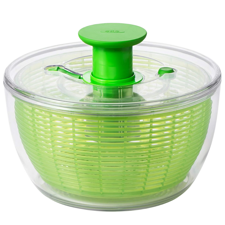 Large salad spinner for fresh, dry greens; essential kitchen tool for healthy salad prep & crispy vegetables.