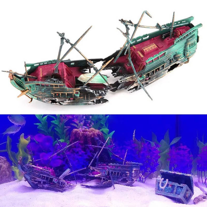 Resin large sunken ship aquarium decoration, perfect aquatic accent for a big fish tank environment
