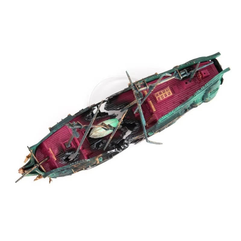 Large sunken shipwreck fish tank decor, creating a dramatic underwater landscape for aquatic pets