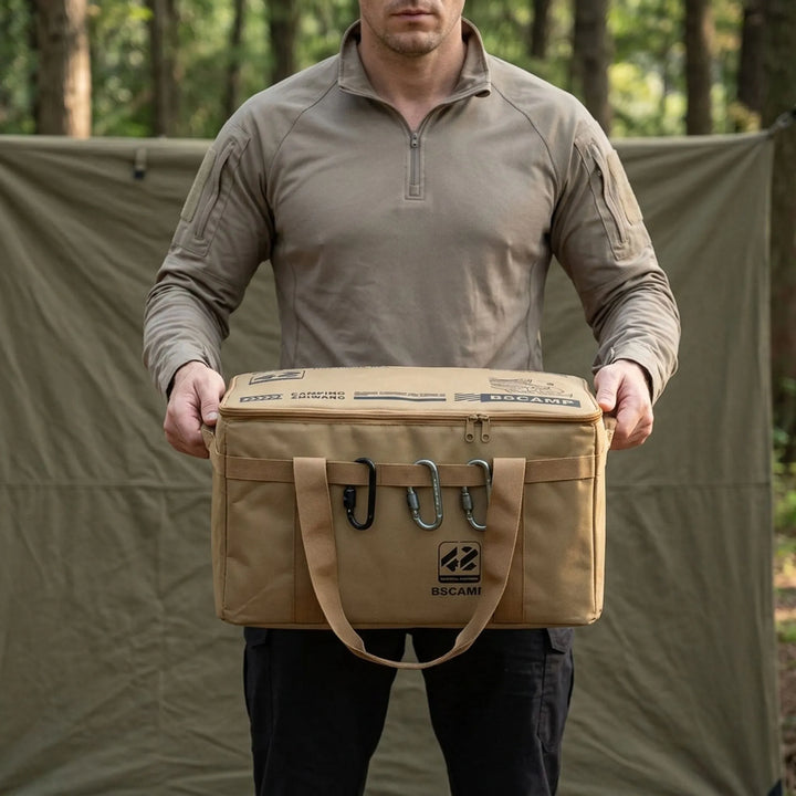 Large unisex camping storage bag, perfect for organizing outdoor adventure gear. Durable polyester equipment organizer.