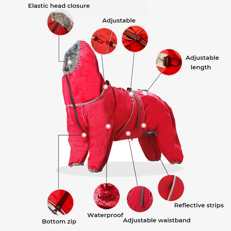 Unisex dog rain jacket, waterproof, for large dogs with a leash opening for outdoor walks.