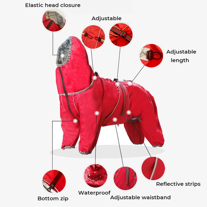 Unisex dog rain jacket, waterproof, for large dogs with a leash opening for outdoor walks.