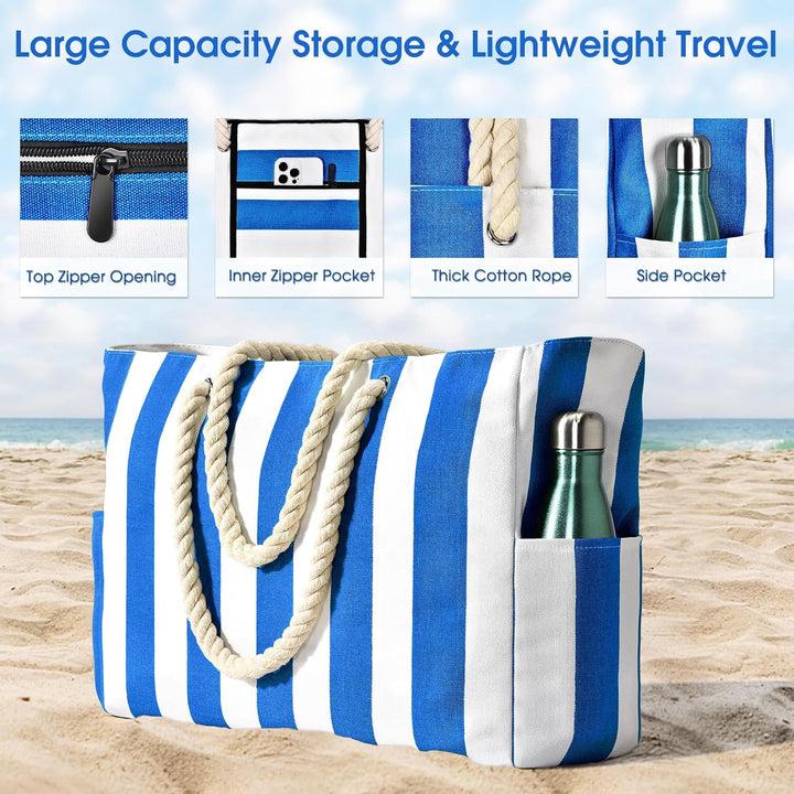 Vacation sandproof beach bag, large, waterproof, essential for resorts.