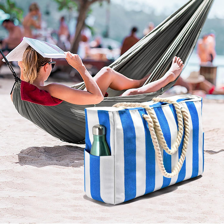 Blue large capacity waterproof beach bag, sandproof and stylish.