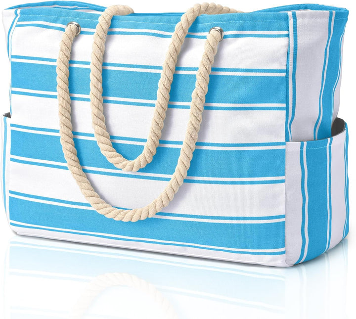 Green sandproof waterproof tote bag, perfect for a day at the beach.