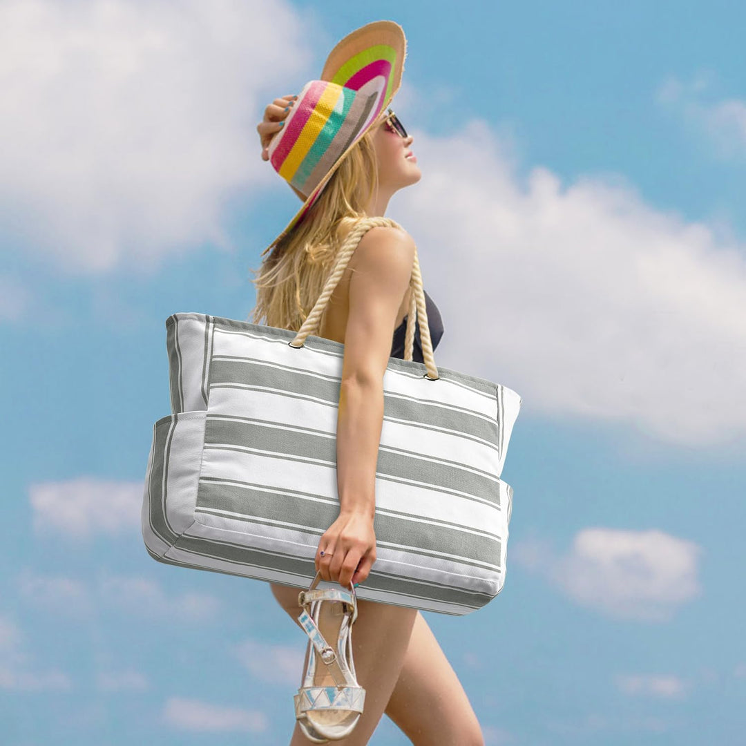 Green waterproof beach bag, large & sandproof, for all your essentials.
