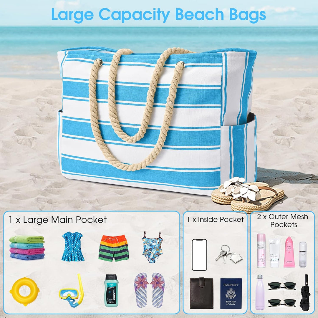 Blue large waterproof beach bag, sandproof, for swim gear & towels.