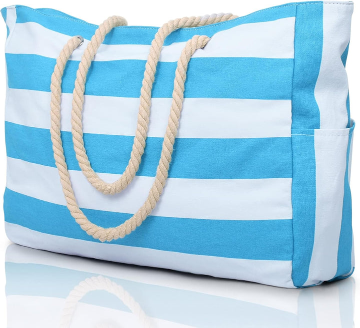 Blue large capacity waterproof beach tote, sandproof & stylish.
