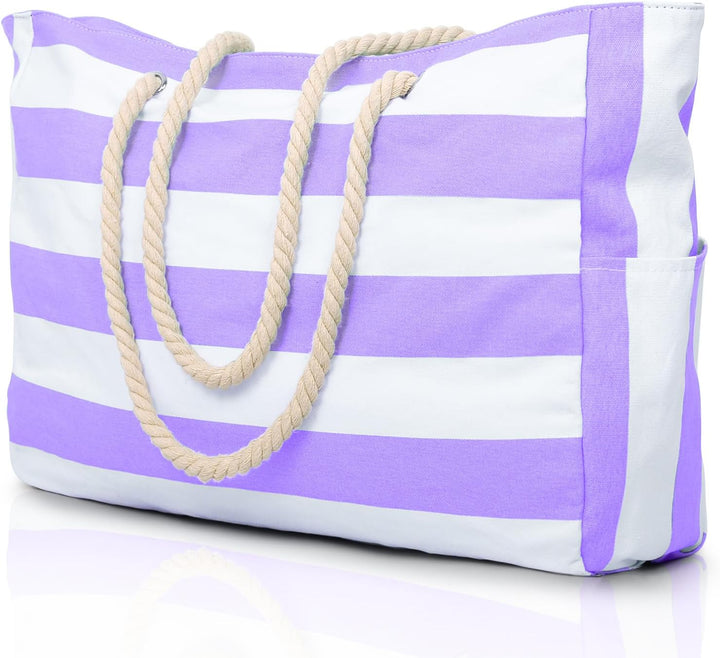 Spacious sandproof beach tote for towels, toys & sunscreen, waterproof.