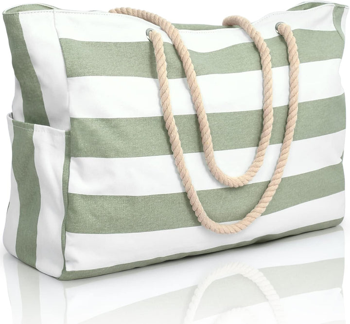 Green waterproof beach tote, sandproof, great for weekend getaways.