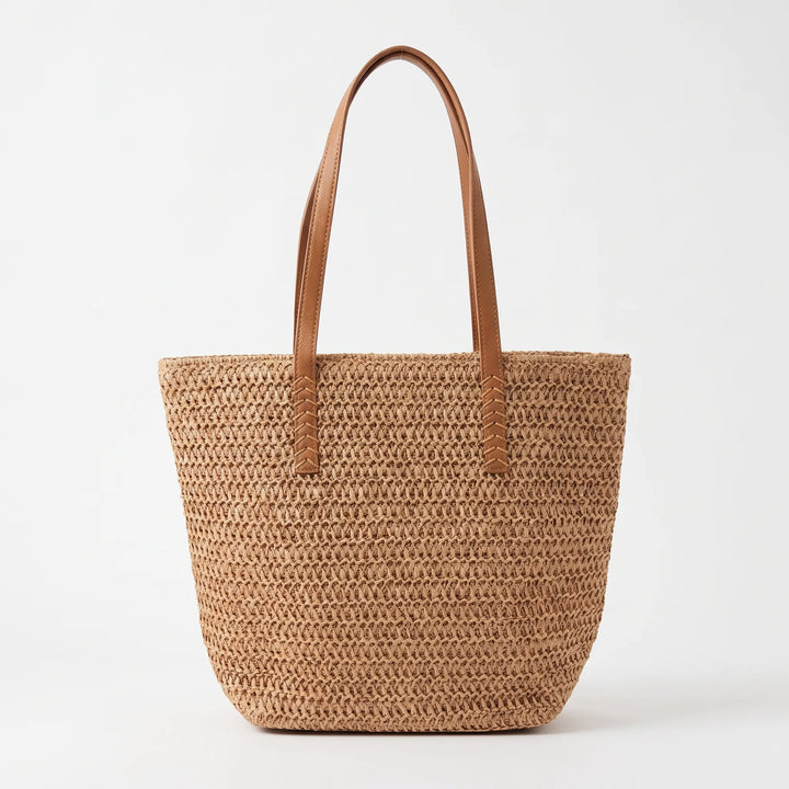 Comfortable women's large woven shoulder bag, a practical beach tote with zipper for all your summer needs.