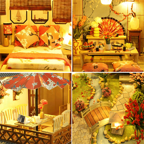 Engaging wooden dollhouse craft kit with LED lights, a great gift for kids & adults.
