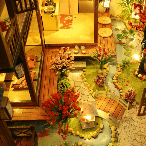 Sturdy wooden dollhouse construction kit with LED illumination, perfect for DIY enthusiasts.
