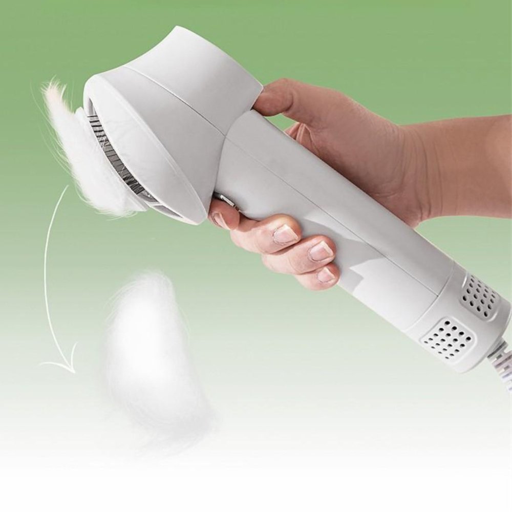 Efficient 2-in-1 pet grooming brush & dog dryer in white & lavender. Perfect dog care supplies for quick drying.