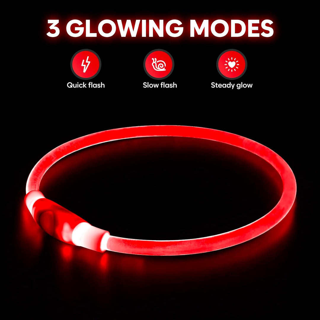 Durable LED pet safety collar, rechargeable, offering bright light for dogs at night.