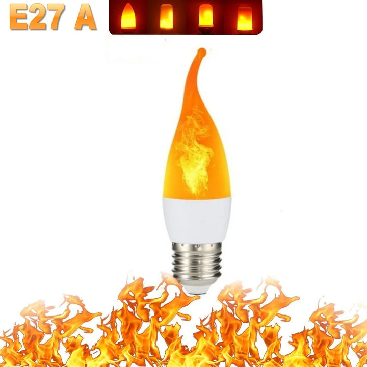 Decorative LED flame bulb, an E27 energy-efficient light for indoor/outdoor use & party ambiance.