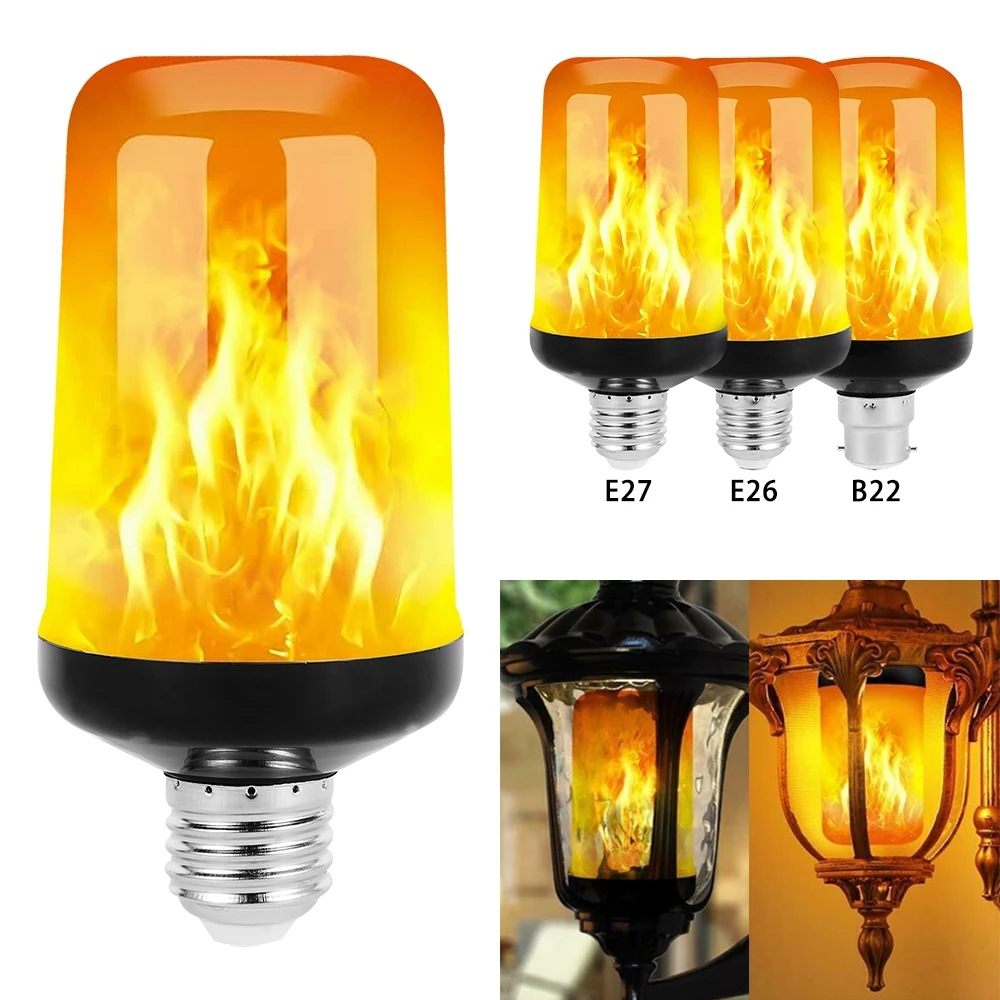Realistic flame effect light, E27 bulb for atmospheric indoor/outdoor decorative lighting.