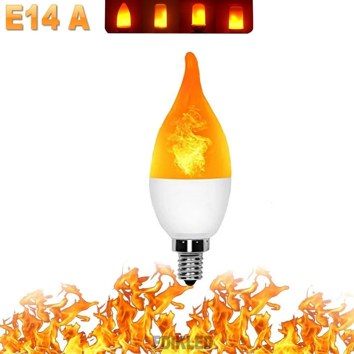 Fire bulb with realistic LED flame effect. Energy efficient E14 for decorative and atmospheric lighting.