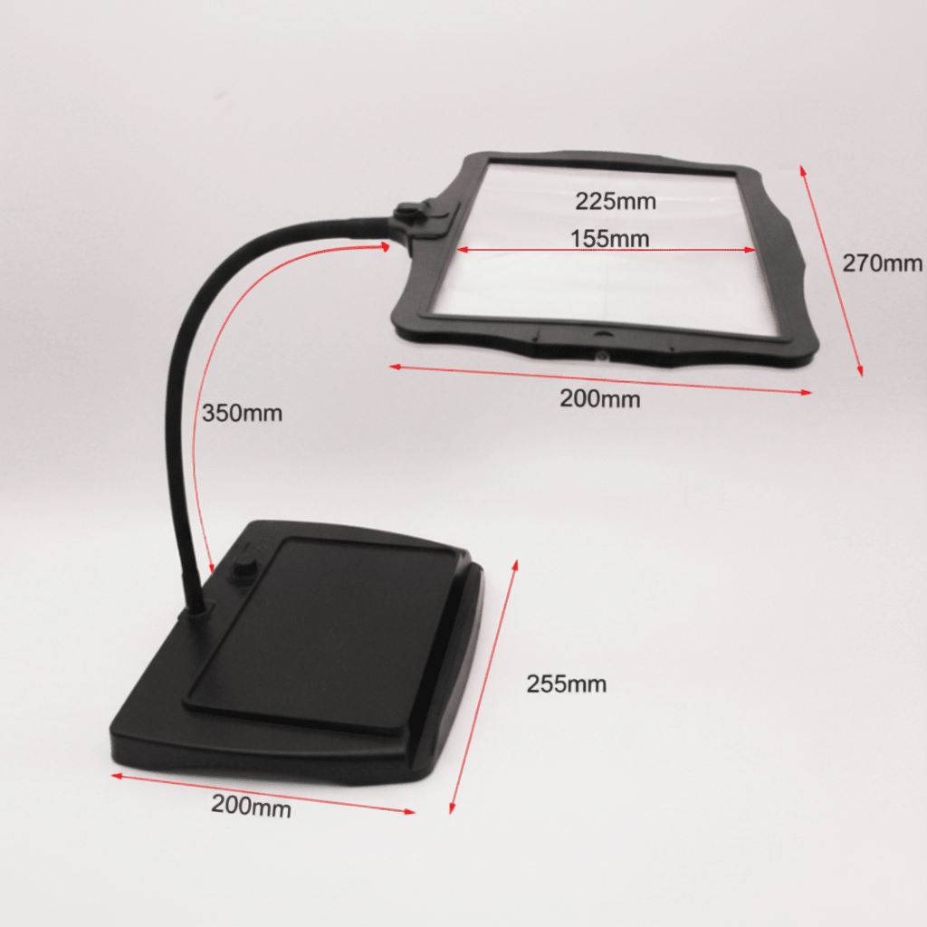 Bright LED magnifying desk lamp illuminating intricate craft projects for precise detailed work. Rechargeable.