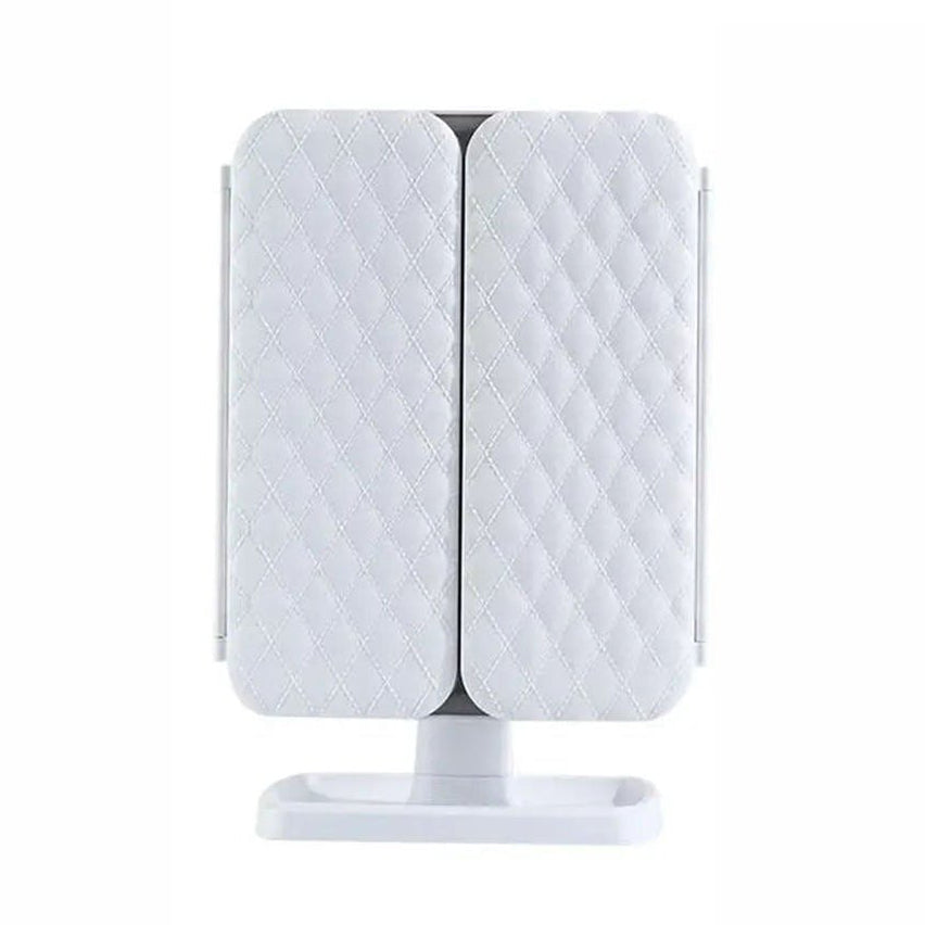 Versatile LED tri-fold mirror, 3 light color settings for makeup, grooming, and detailed beauty routines.