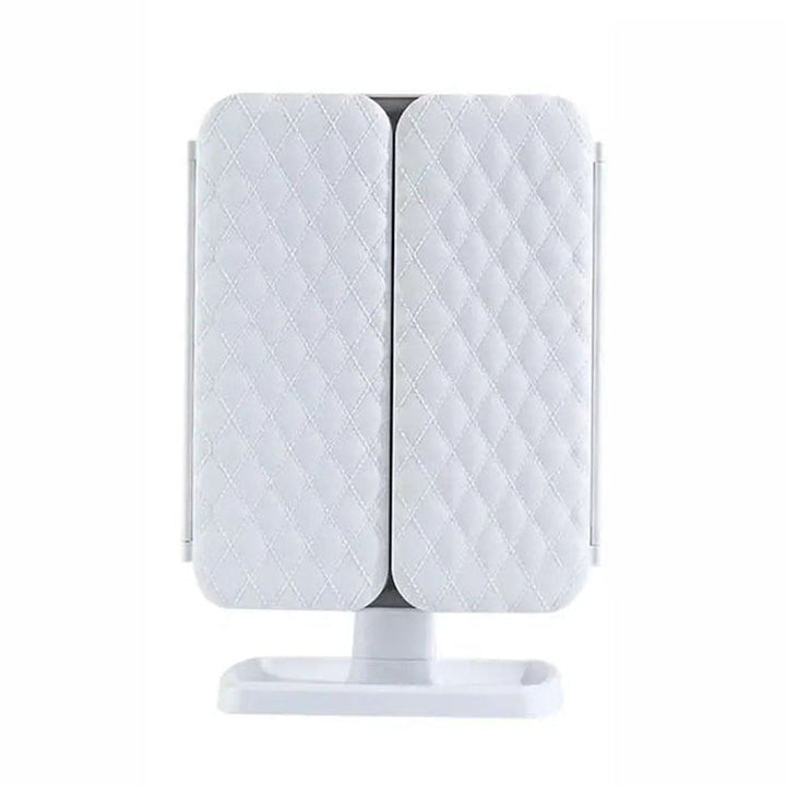 Versatile LED tri-fold mirror, 3 light color settings for makeup, grooming, and detailed beauty routines.