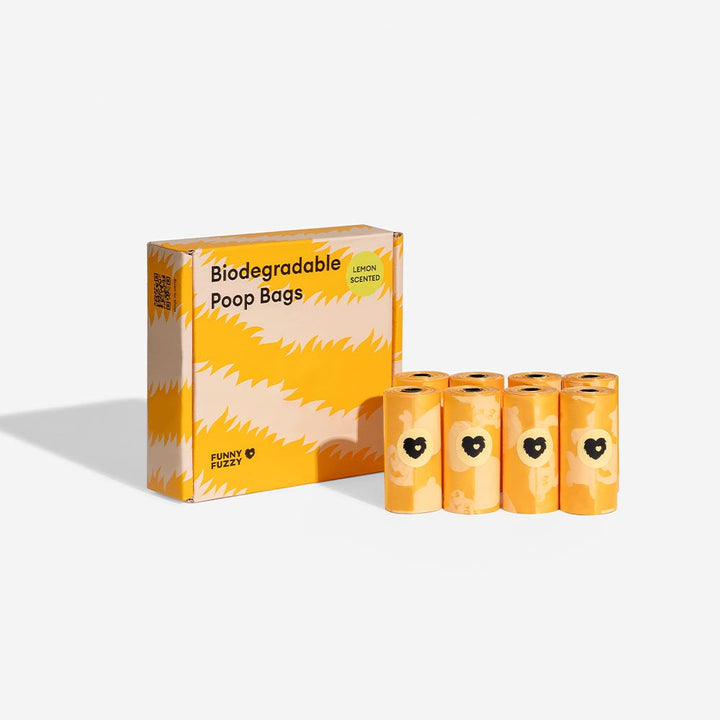 Lemon scented biodegradable pet poop bags, 8 rolls, eco-friendly dog waste bags