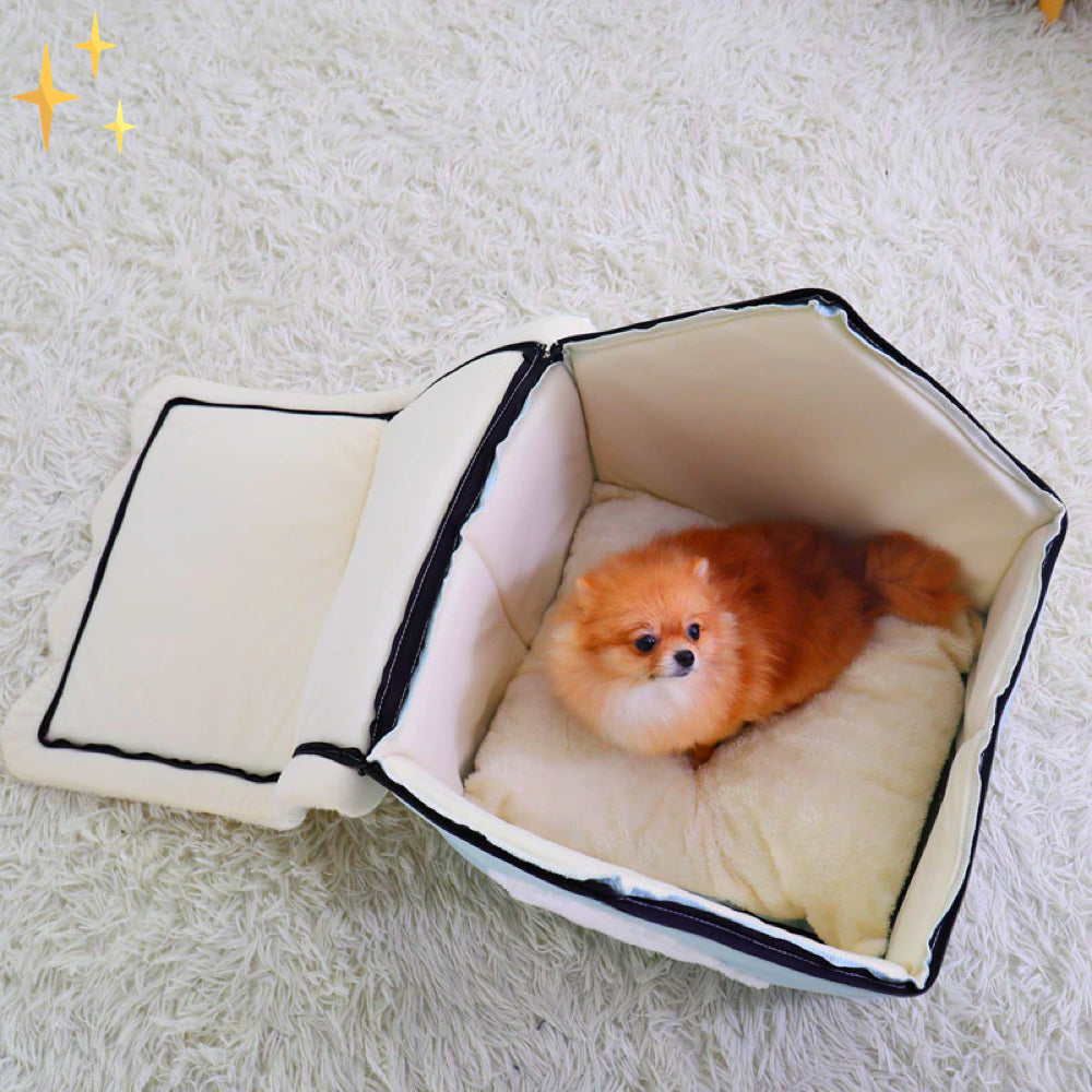 Cozy light blue pet den, a soft DreamNest house perfect as a dog bed or cat bed for secure sleeping.
