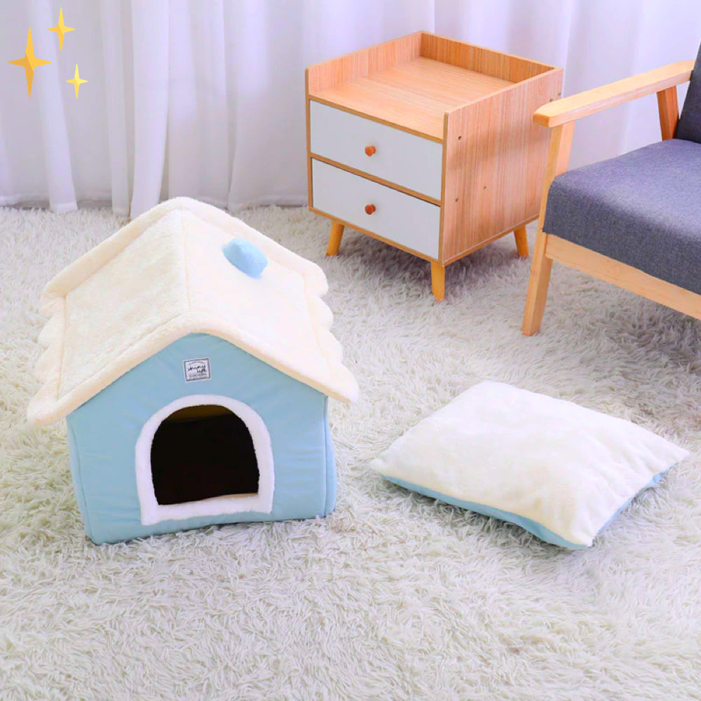 Secure light blue pet dream house for cats & dogs, offering a soft, cozy den for ultimate pet comfort.
