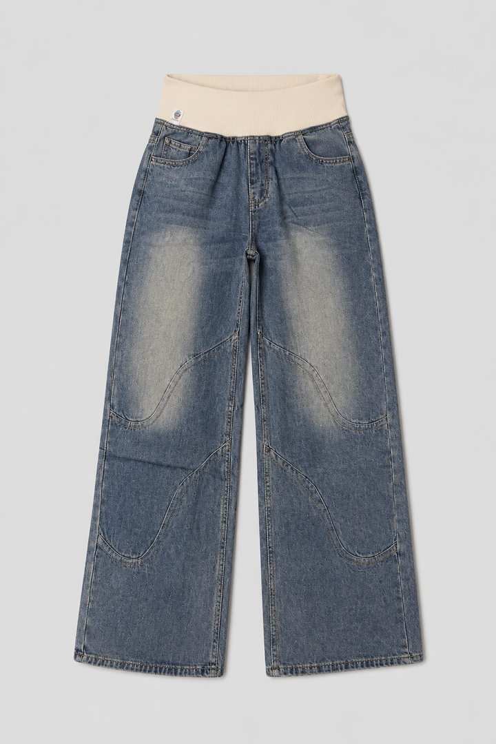 Light blue women's loose fit wide leg jeans, perfect for comfortable everyday casual style.