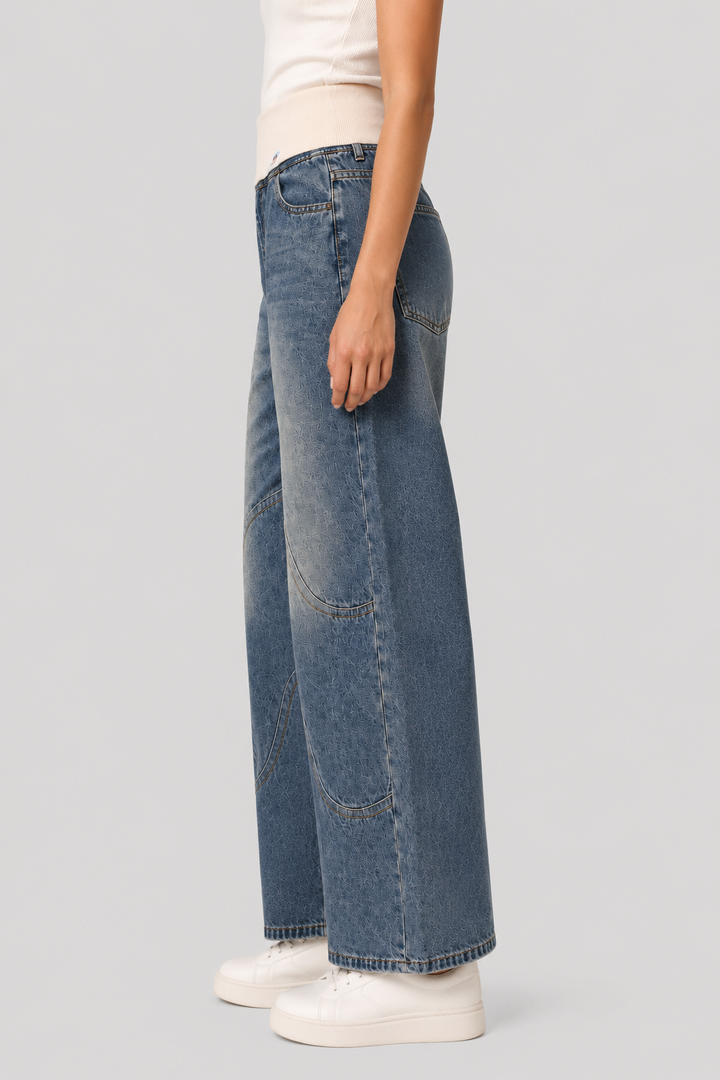 Light wash denim women's wide leg jeans, featuring a comfortable loose fit for modern casual wear.