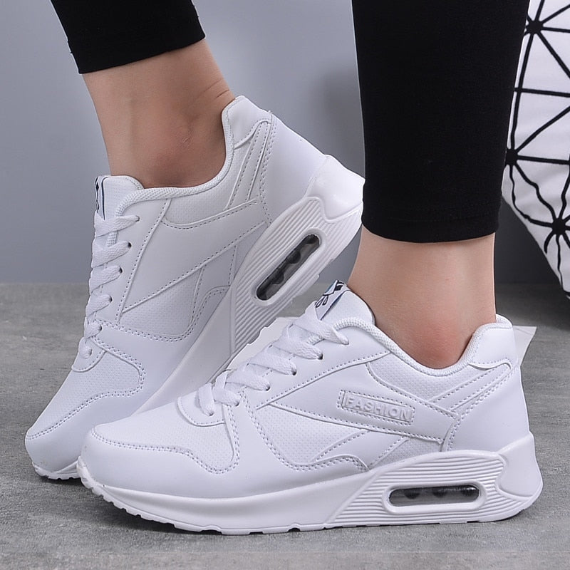 Multi-color women's platform sneakers, comfortable vegan leather walking shoes for casual wear.