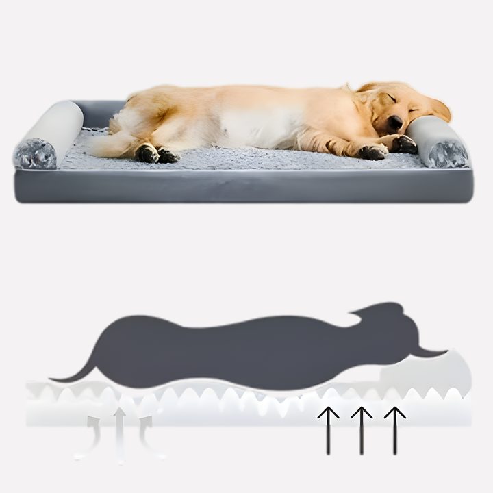 Washable light gray orthopedic large dog bed, soft plush fabric for canine joint support and comfort