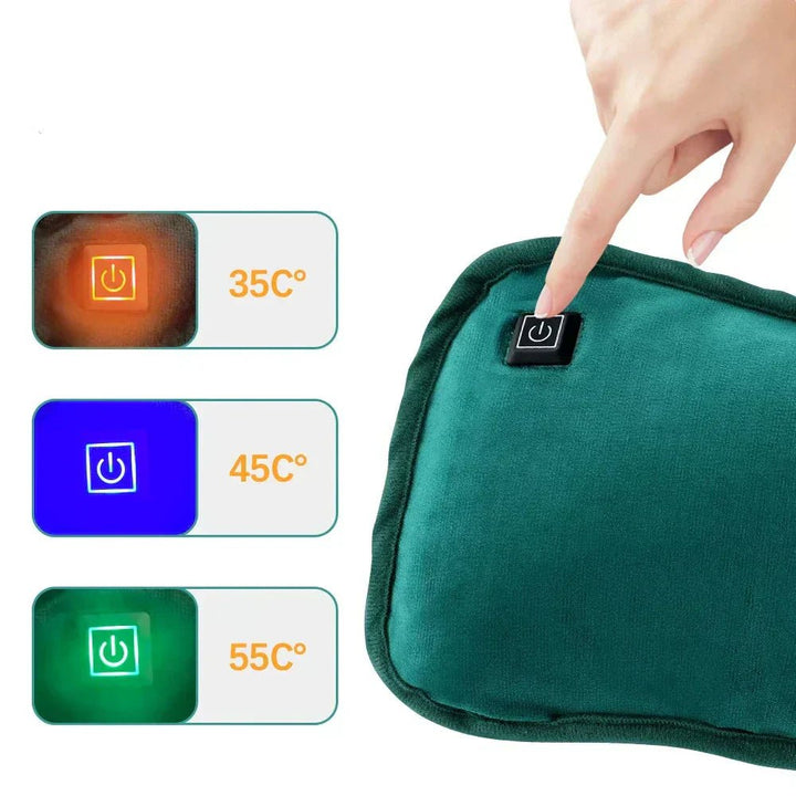 Close-up of a portable light gray heating pad providing adjustable warmth for muscle tension & relaxation.