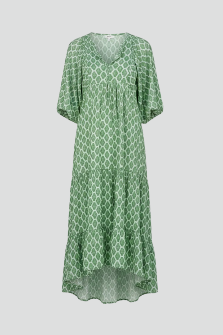 Light green women's V-neck short sleeve maxi dress, perfect for summer casual wear. Flowy & comfortable.