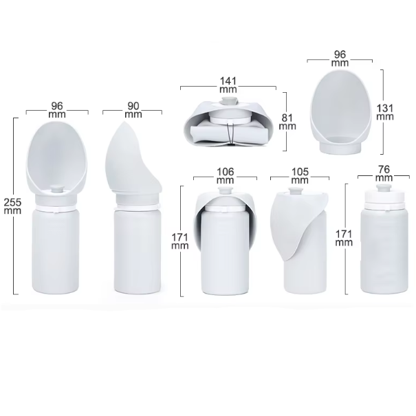 Unisex pet travel water bottle with attached foldable bowl, perfect for outdoor pet adventures.