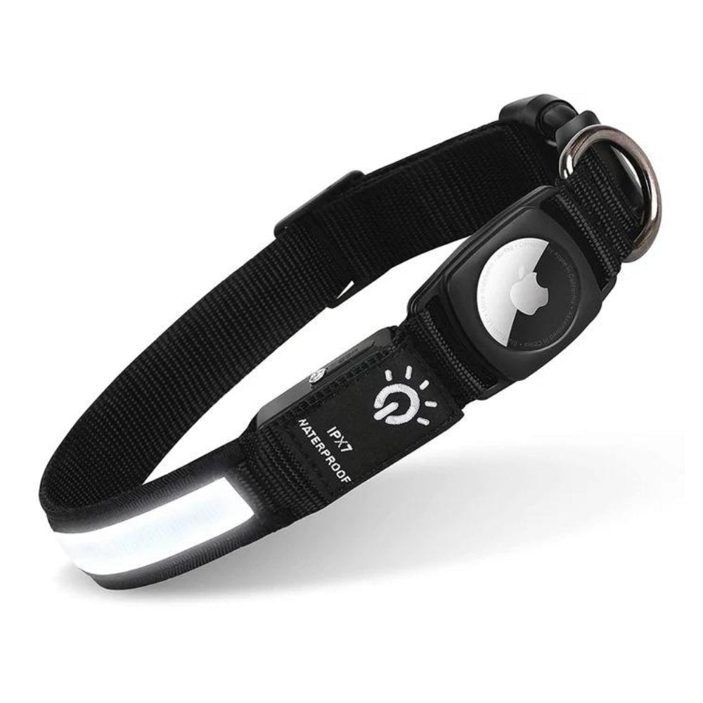 Keep your pet safe with this waterproof light-up AirTag dog collar, ideal for night tracking & visibility.