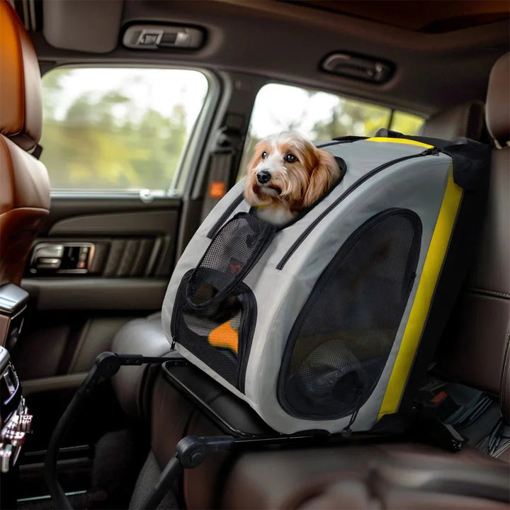 2-in-1 light yellow pet stroller & dog carrier, perfect for safely transporting small cats and dogs.