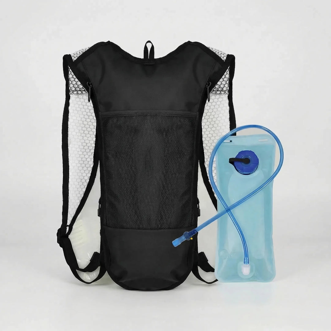 Durable 2.6 gallon hydration pack for cyclists & hikers; water-repellent, compact adventure backpack for trails.