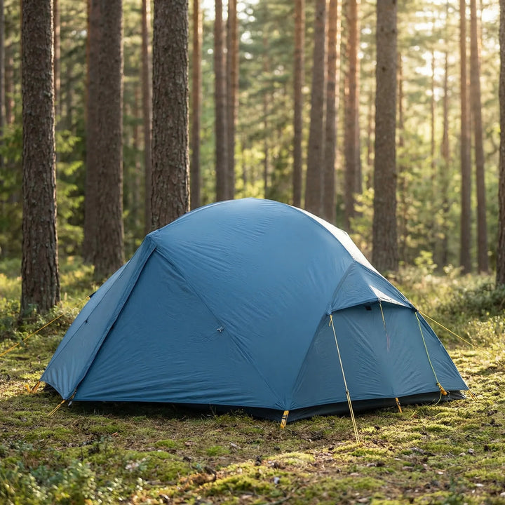 Lightweight 2-person double-layer backpacking tent, ideal for hiking and camping shelter. Durable outdoor gear.